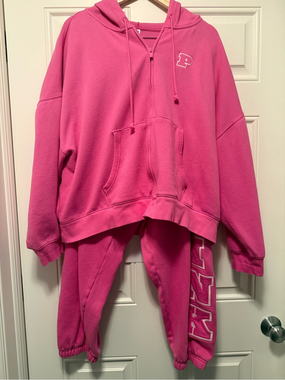 PINK Victoria's Secret Bright Pink Campus Fleece Full-Zip Hoodie